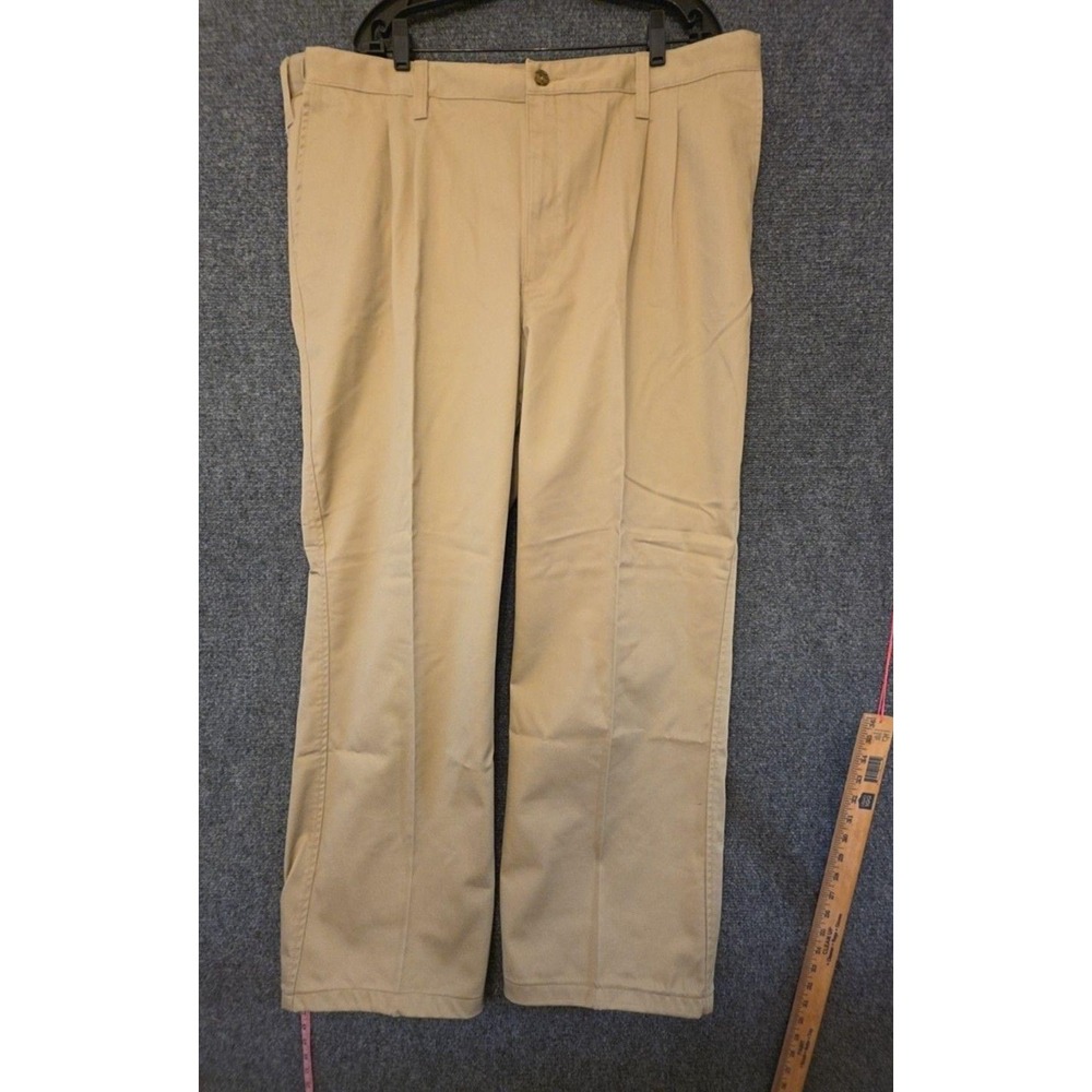 Eddie Bauer Chino Pants Mens 44W Beige Classic Fit Pleated Wrinkle Free Cotton